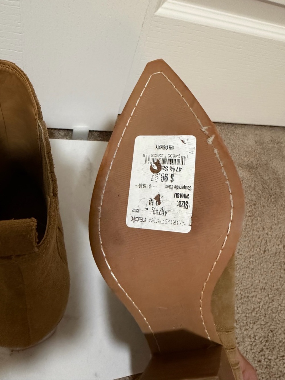 Marc Fisher Pointed-Toe Suede Ankle Booties in Tan - Picture 3 of 4